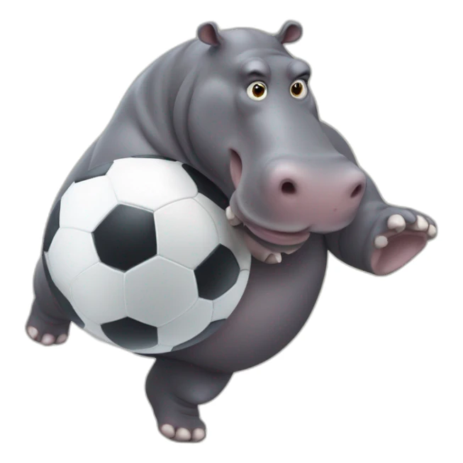 fat hippo as  human soccer player running and kicking sticker