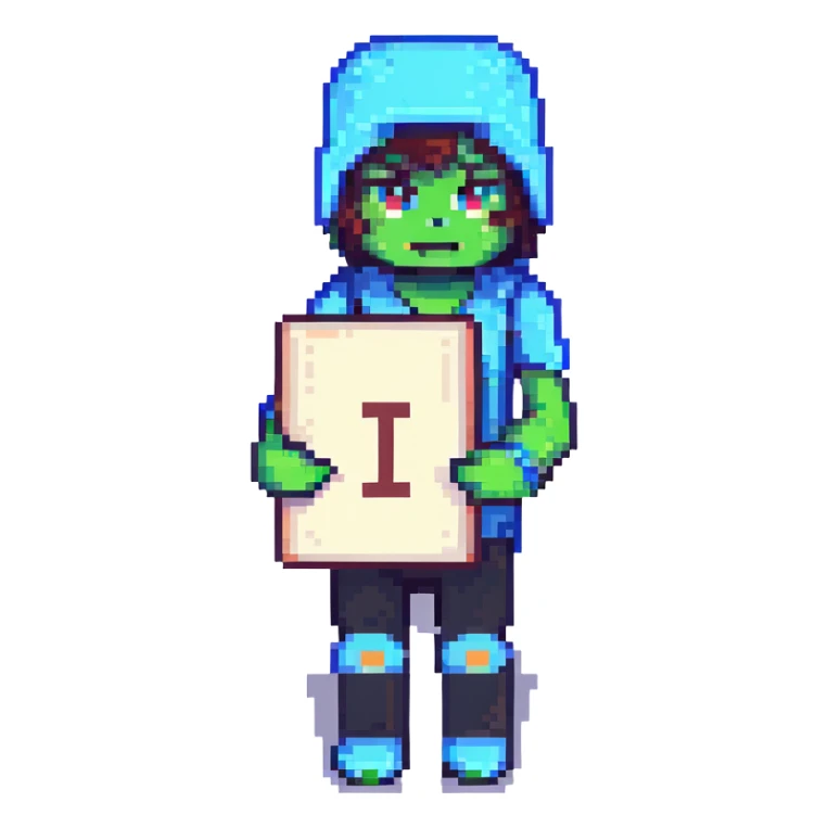 Add a letter or a number in the character's hand, keeping the original Minecraft cartoon style and pose. Do not change anything else. sticker