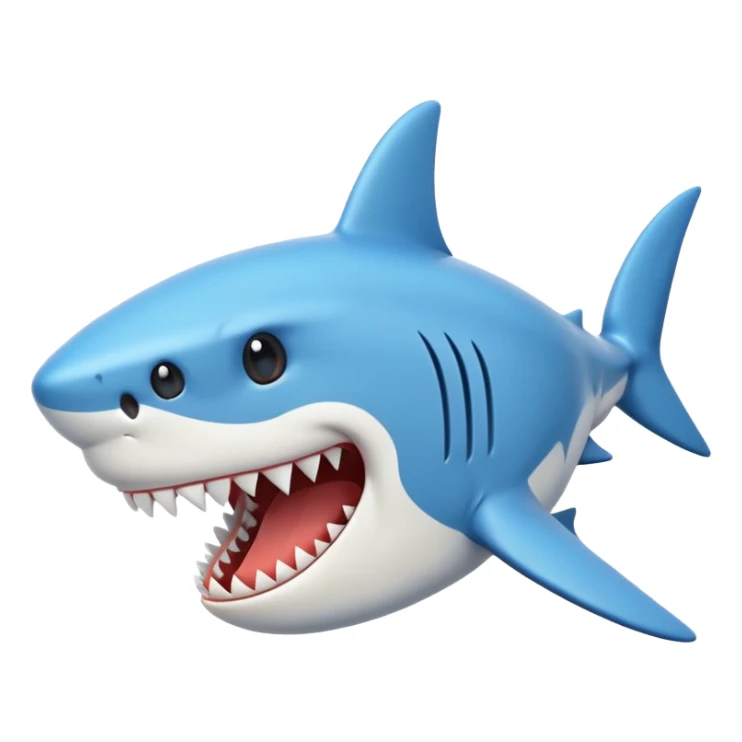cartoonish shark, open mouth, emoji style sticker