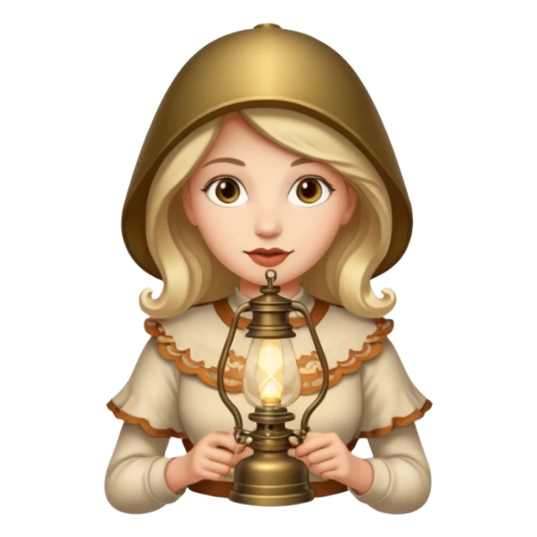 holding vintage gas lamp, female sticker