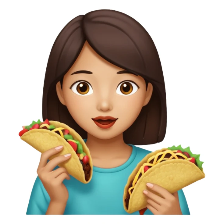 Asian girl eating a chocolate taco sticker