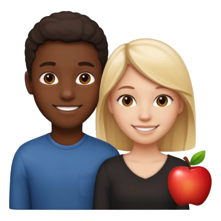black boy and white girl, both smiling, side by side, apple style emoji sticker