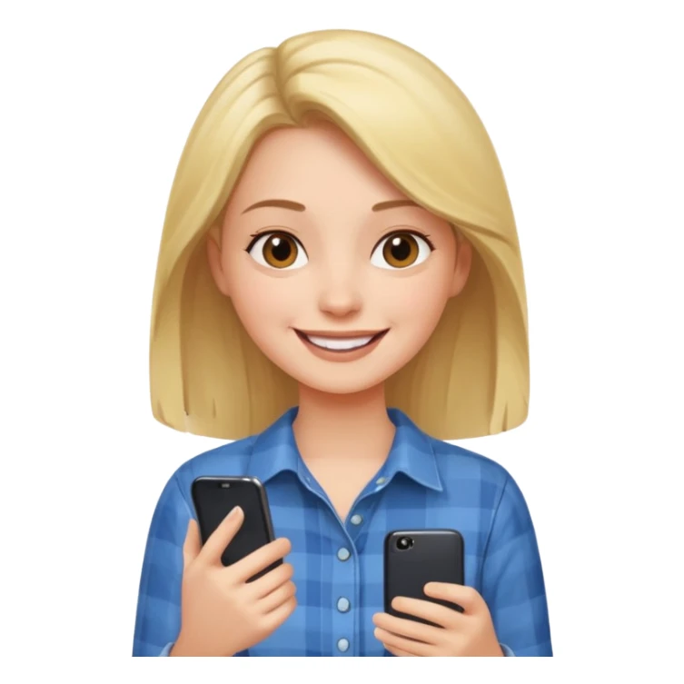 a girl on his phone with a happy face commenting on a post sticker