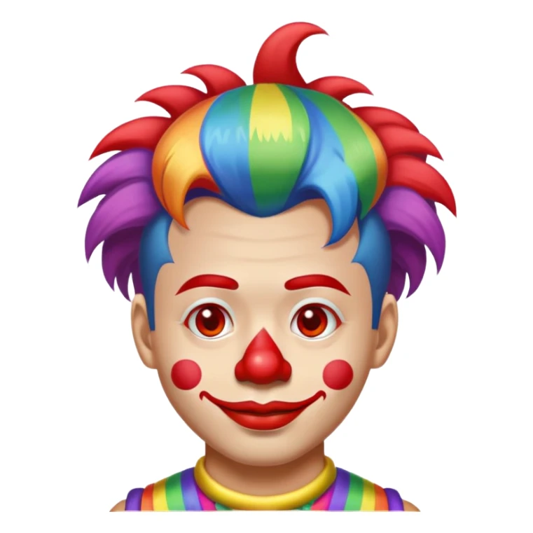 chinese man with rainbow clown hair and a red nose sticker