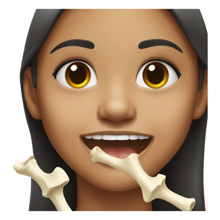 Girl smiling with a bone shape on mouth sticker