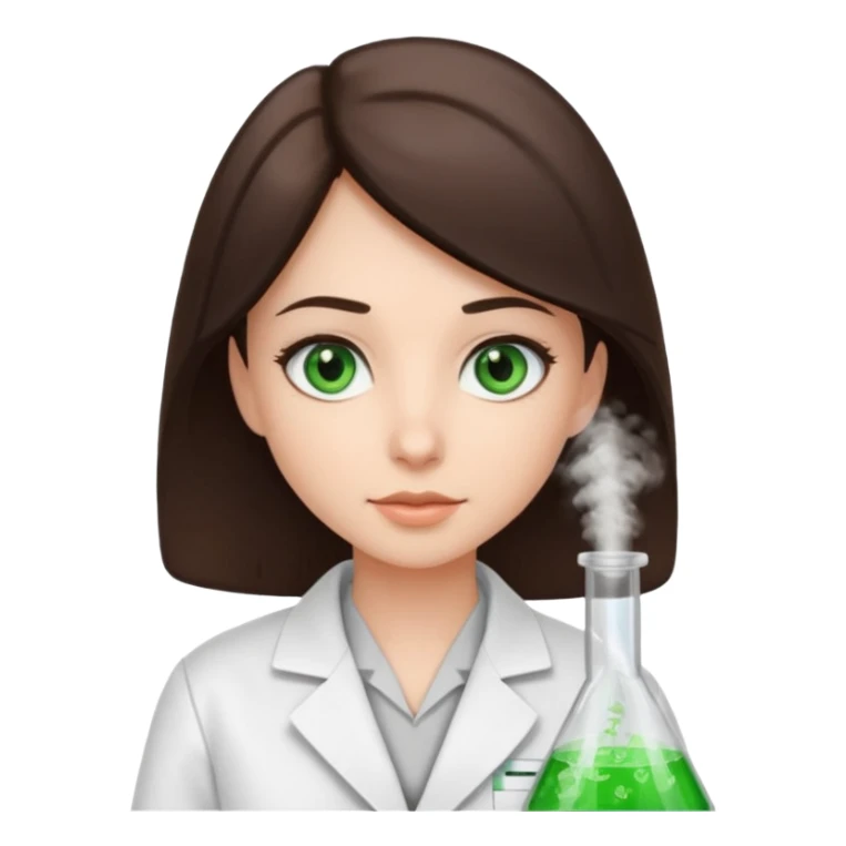 A brunette with dark green eyes in a science lab coat sticker