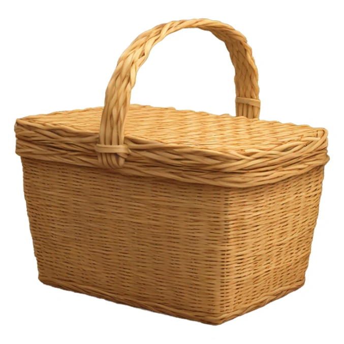 Realistic isolated small outdoors wicker picnic basket. sticker