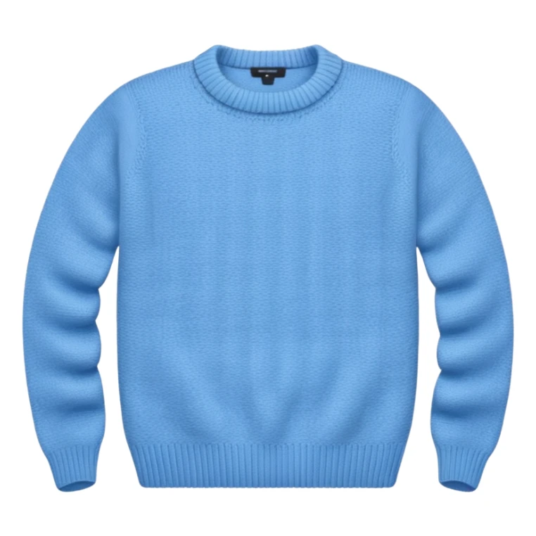 sky-blue knitted wool sweater, round neck with up. sticker