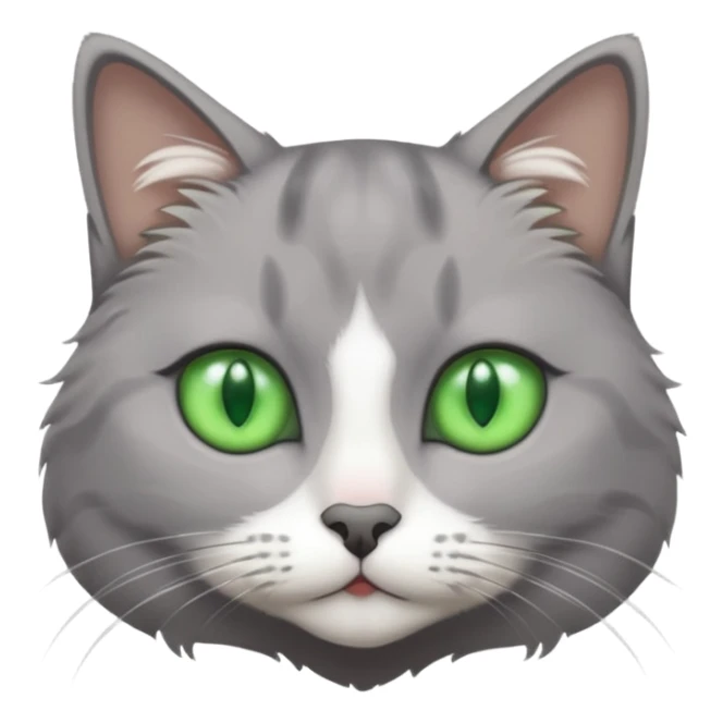 grey cat with green eyes and white stain below the neck sticker