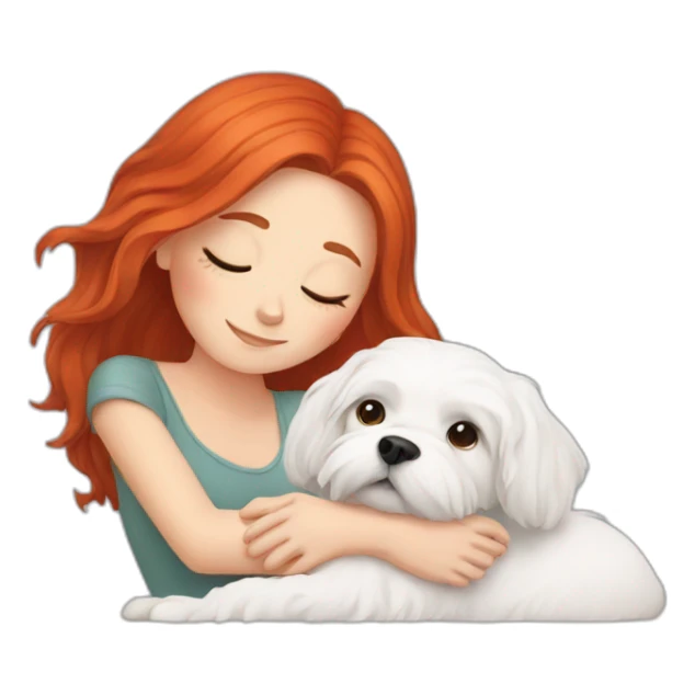 Red-haired girl with sleep Maltese dog sticker