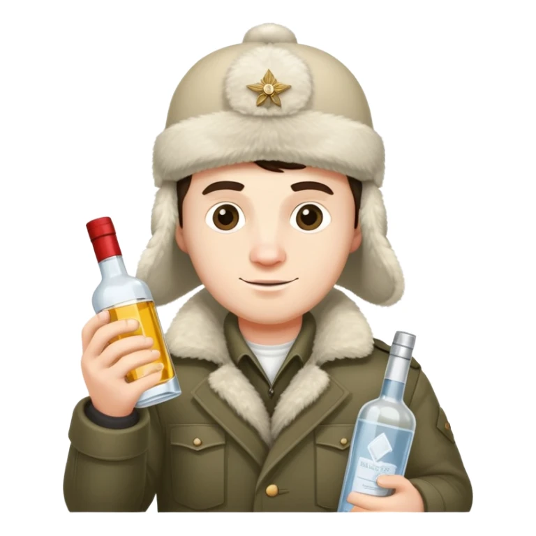 Nikolai Belinski from Call of Duty Zombies with ushanka hat and vodka bottle sticker