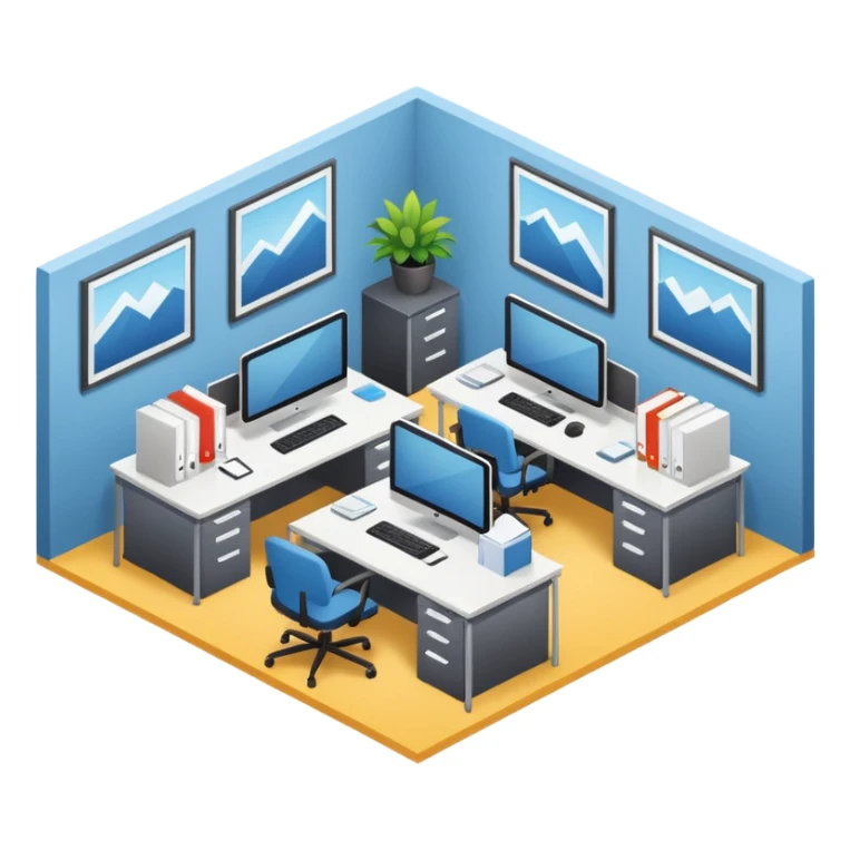 an office with several desks in an isometric style sticker