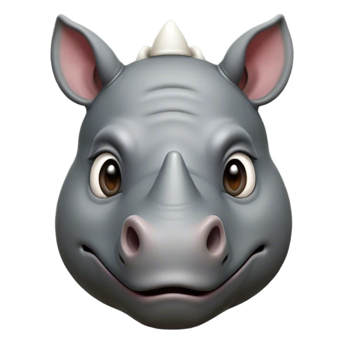 Cinematic Comical Rhinoceros Portrait Emoji, Head tilted dramatically with an exaggeratedly amused expression, featuring a striking, glossy slate-gray hide with a boldly textured white horn, wide, expressive eyes filled with playful disbelief, Simplified yet hilariously expressive features, highly detailed, glowing with a slightly sassy glow, high shine, dramatic yet playful, stylized with an air of cheeky wild mischief, bright and endearing, soft glowing outline, capturing the essence of a spirited and over-the-top rhinoceros, so meme-worthy it feels like it could charge its way into internet fame instantly! sticker