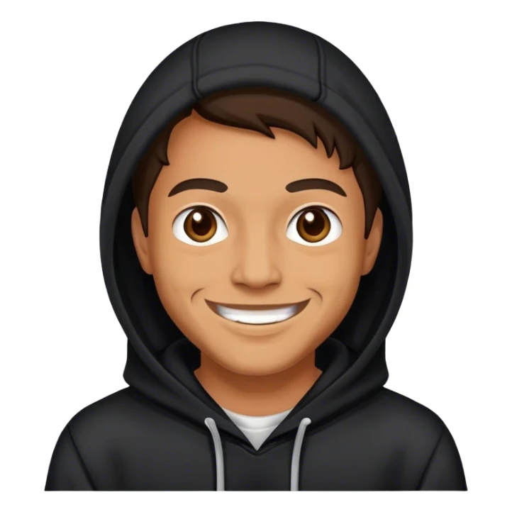 A serial killer wearing a black hoodie and smiling sticker