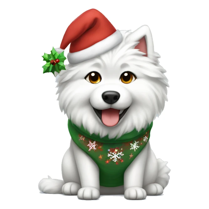 Samoyes wearing a Christmas Hoodie sticker