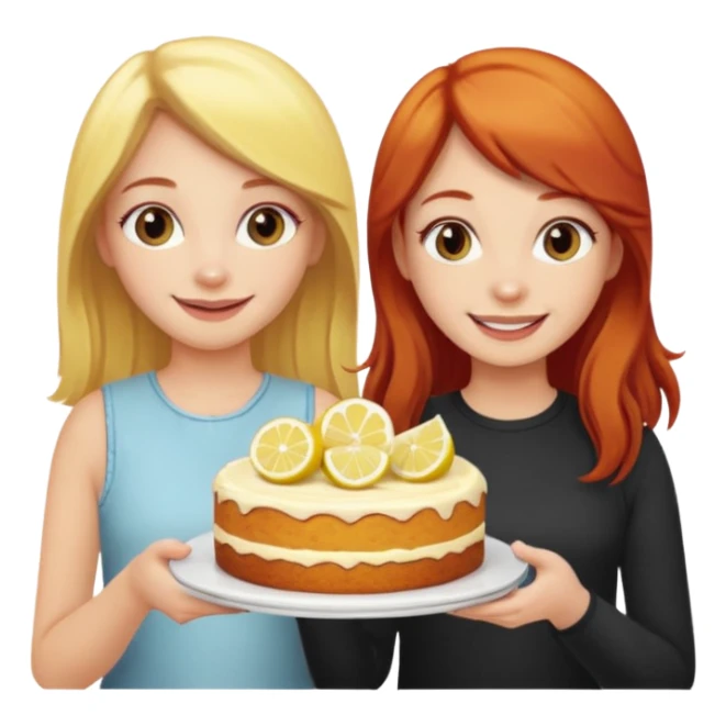 Blonde haired girl with red haired girl with lemon cake sticker
