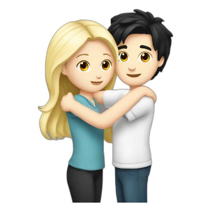 blond white girl hug white boy with black hair sticker