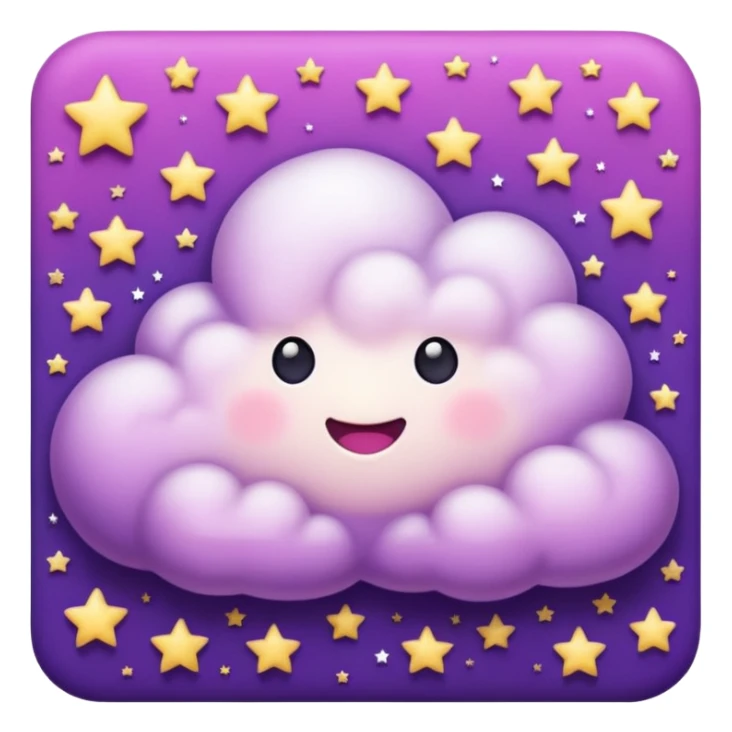 I want a purple cloud that's not like this one ☁️ but has a realistic shape without changing its appearance. The cloud should have a slightly white shaded part and should be starry but still purple/pink. The cloud has to be without face and complete purple. sticker