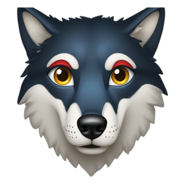 loup noir qui souri avec un oeil bleu et un oeil rouge sticker