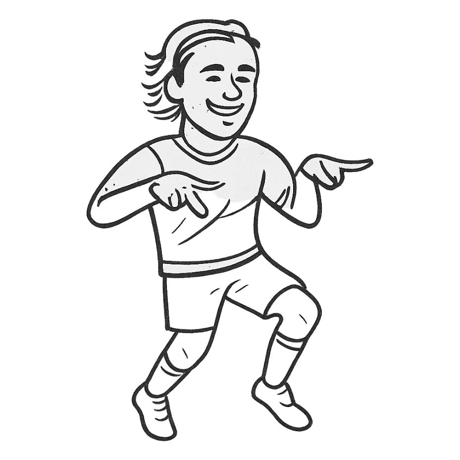 Griezmann goal celebration, football player, smiling while dancing, wearing football jersey, moving line style sticker