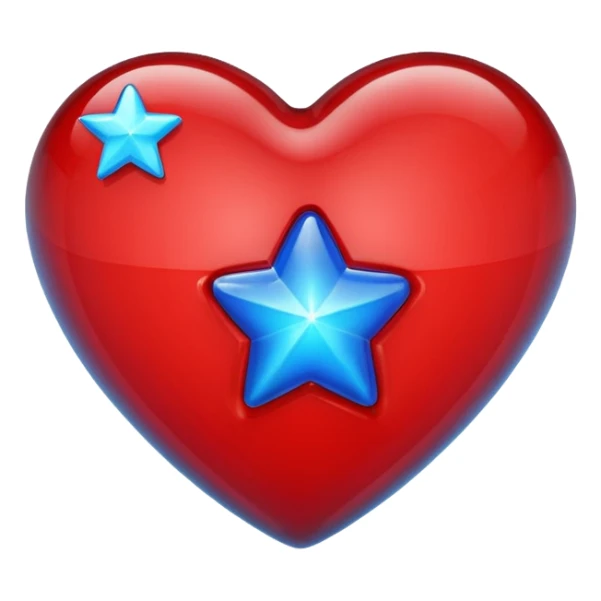 A red glass 3D heart with a bright blue star inside sticker