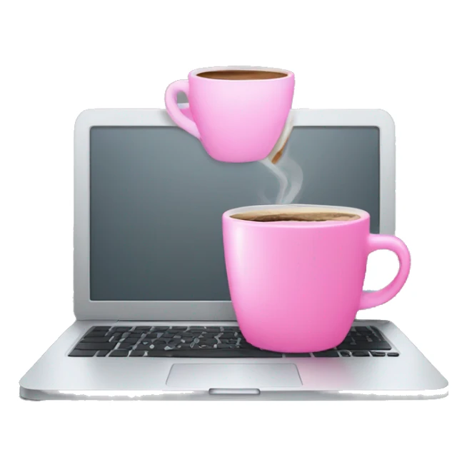 a grey laptop with a pink cup of coffee sticker