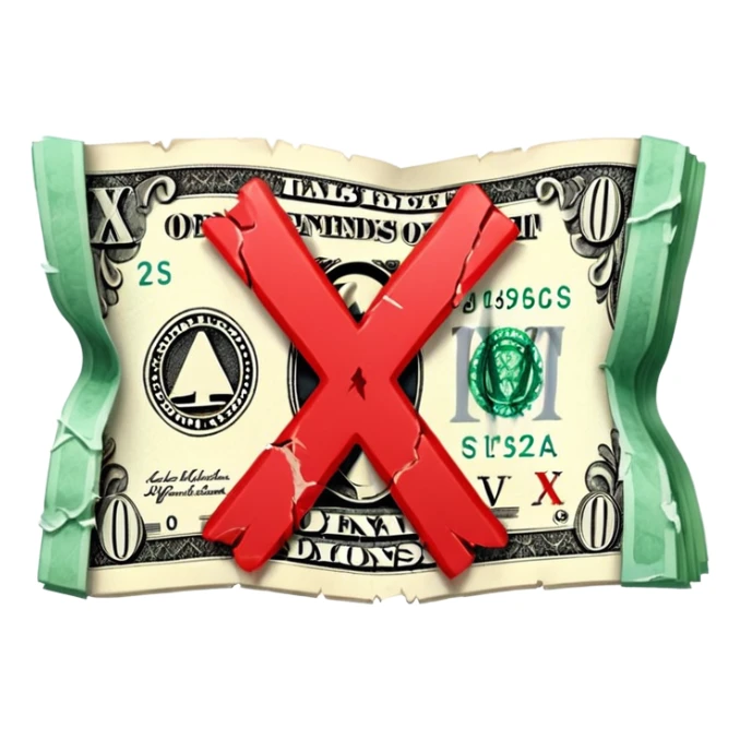 a money billet with a red X shape through, like for free sticker