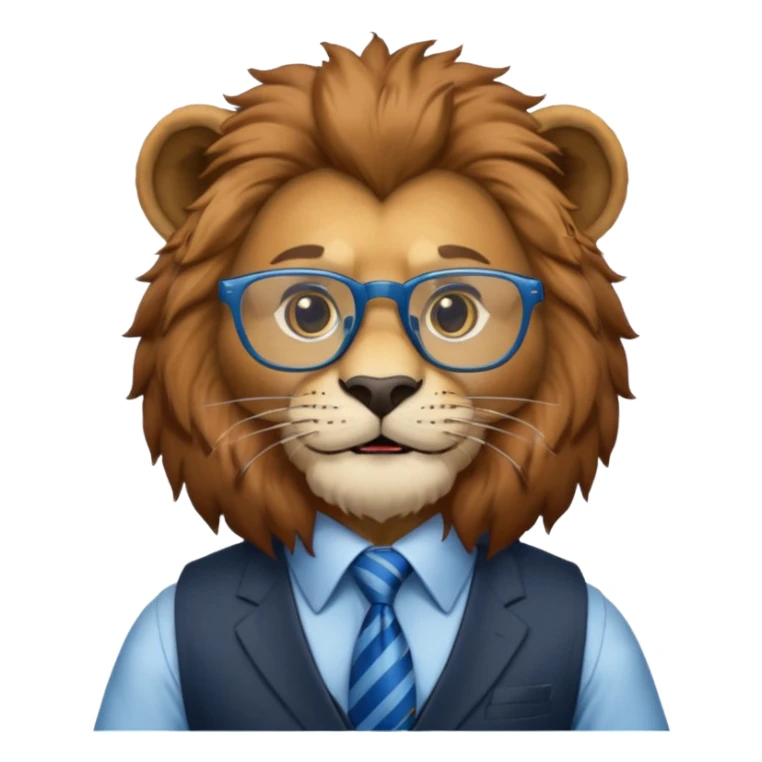 a lion wearing glasses in vest and have blue tie sticker