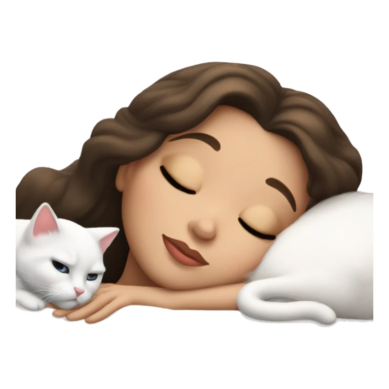 brunette Sleeping beauty girl with white kitty sticker