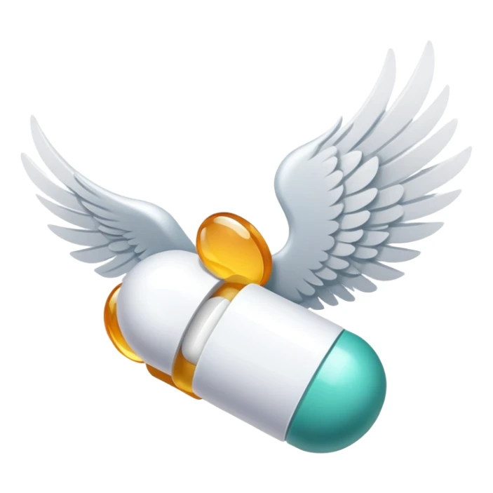 Medicine pill with wings flying through the air sticker