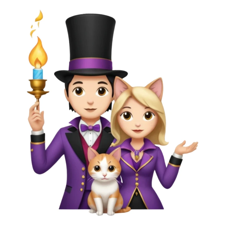 magician couple and their pet cat sticker