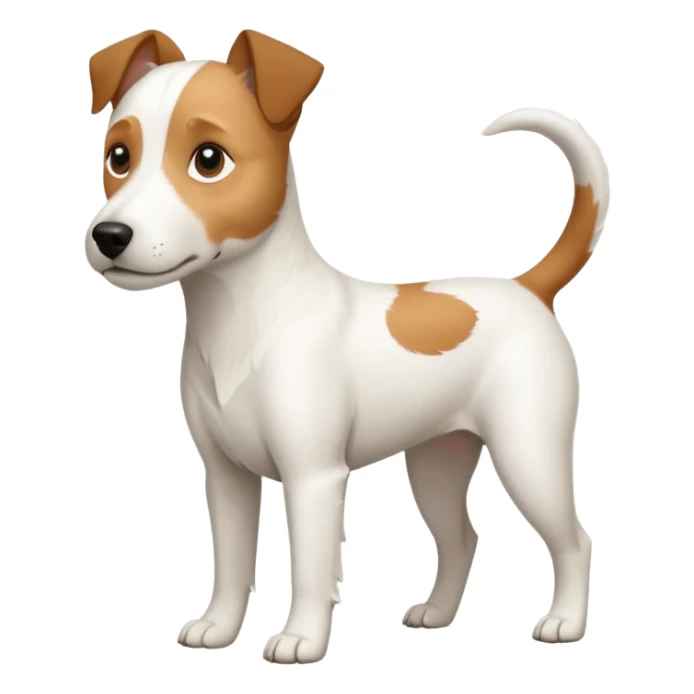 a full body slightly chubby white parson russell terrier looking dog the size of a kelpie with light brown long ears and a light brown patch on one eye and a large snout. the rest of the dog is completely whiteforward facing sticker
