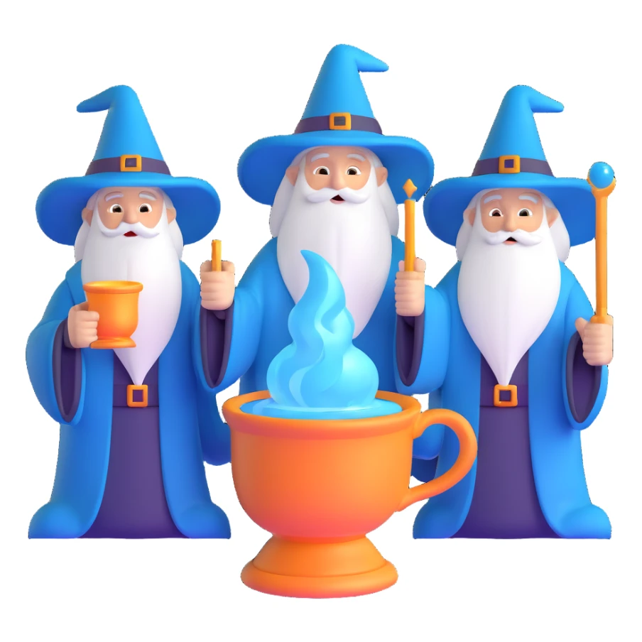 three wizards around a glowing cup sticker