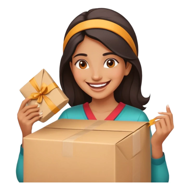 indian woman excitedly opening online purchase sticker