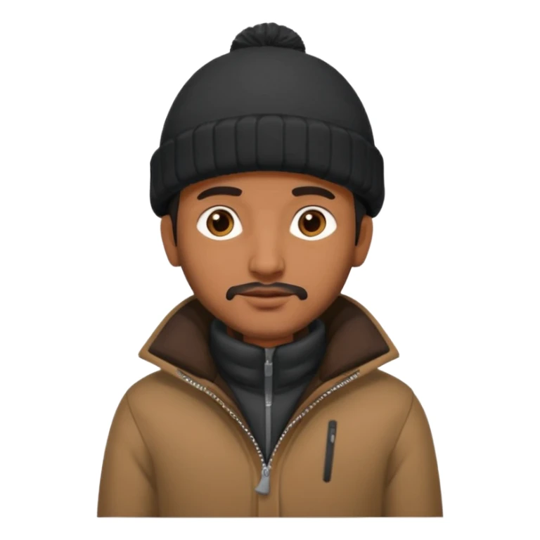 indian guy wearing a black winter hat and brown winter jacket sticker