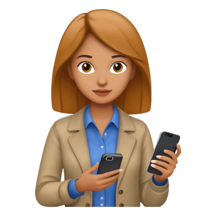 woman casual clothes holding one phone sticker
