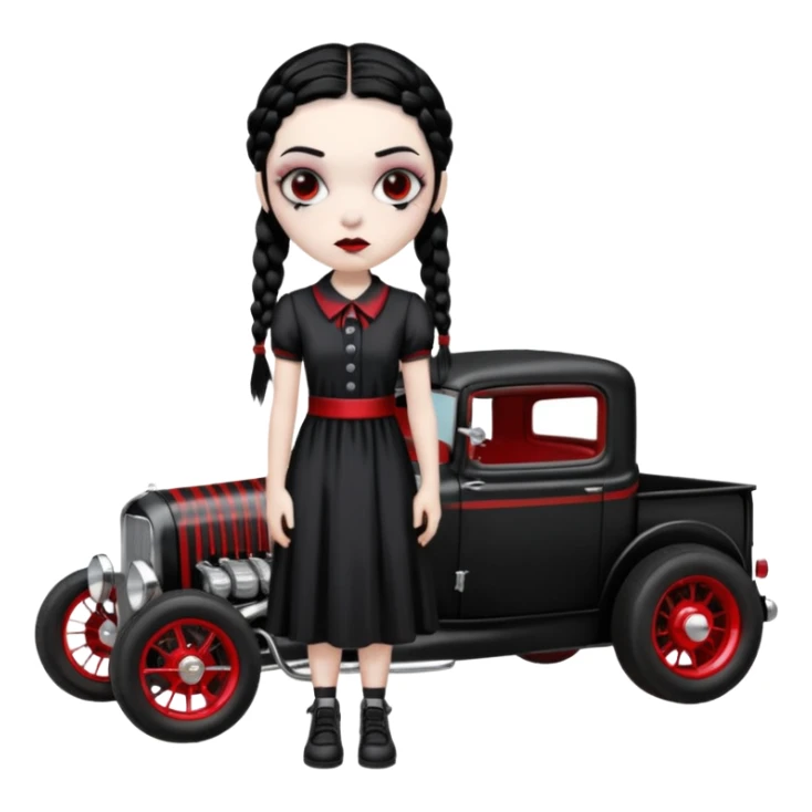 zombie gothic Wednesday Addams creepy, 1929 ford pickup, hot rod  sticker