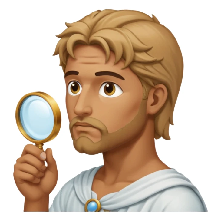 Dios griego de perfil mirando con una lupa de sticker