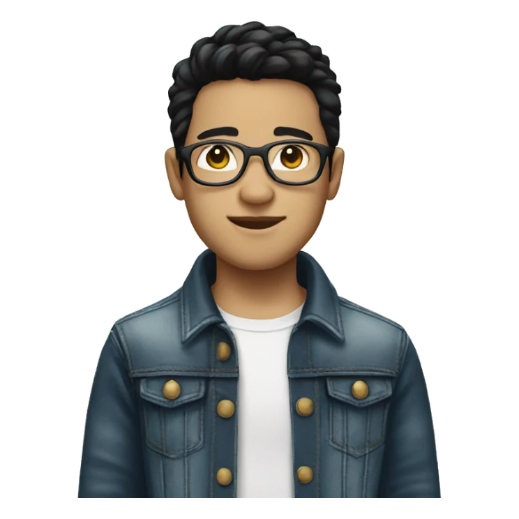 boy with glasess, black hair, white skin, use jeans jacket sticker