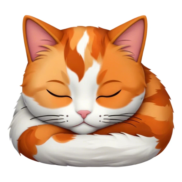 Meme-Worthy Cute Sleeping Calico Cat Portrait Emoji, Head resting peacefully with a content, gentle smile and softly closed eyes, featuring a delicate patchwork fur in vibrant orange, black, and white hues, simplified yet irresistibly endearing, highly detailed, glowing with a soft, drowsy radiance, high shine, exuding relaxed and utterly lovable charm, styled with a gentle, soft glowing outline, capturing the essence of a sleeping calico cat that appears destined to become a viral icon of adorable rest! sticker