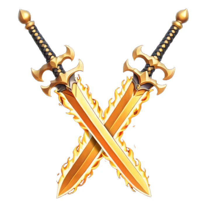 Two powerful on fire fully golden fiery royal crossed swords sticker