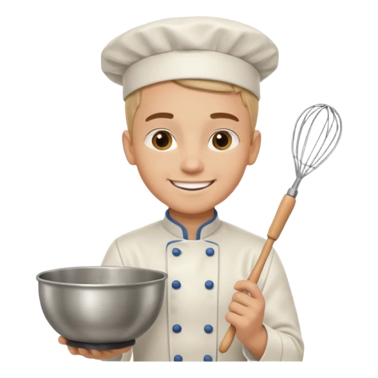 Male Young Pastry Chef – smiling, holding whisk and mixing bowl. sticker