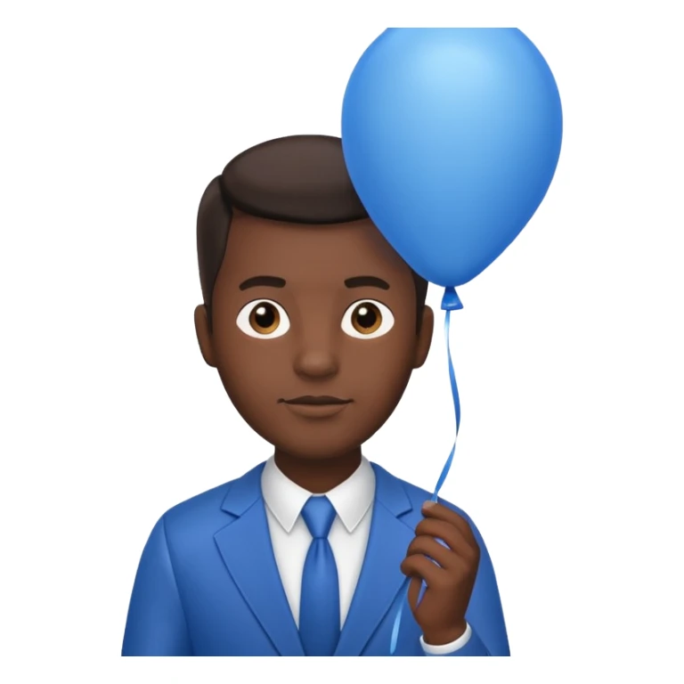 dark brown skin, office man, hold blue balloon sticker