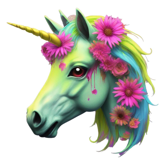 Zombie Pegasus unicorn psychedelic flowers floral groovy art neon rave raving sticker