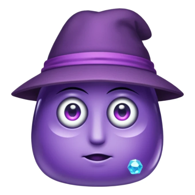 A single purple crystal gemstone character wearing hat,  no mouth no face. two eyes sticker