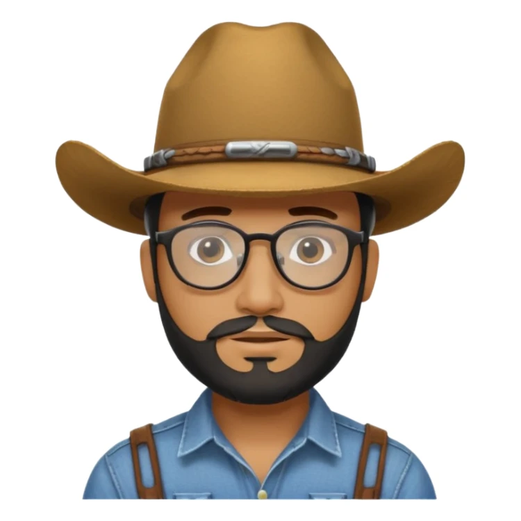 Man wearing a cow boy hat and a chin strap beard and black glasses  sticker