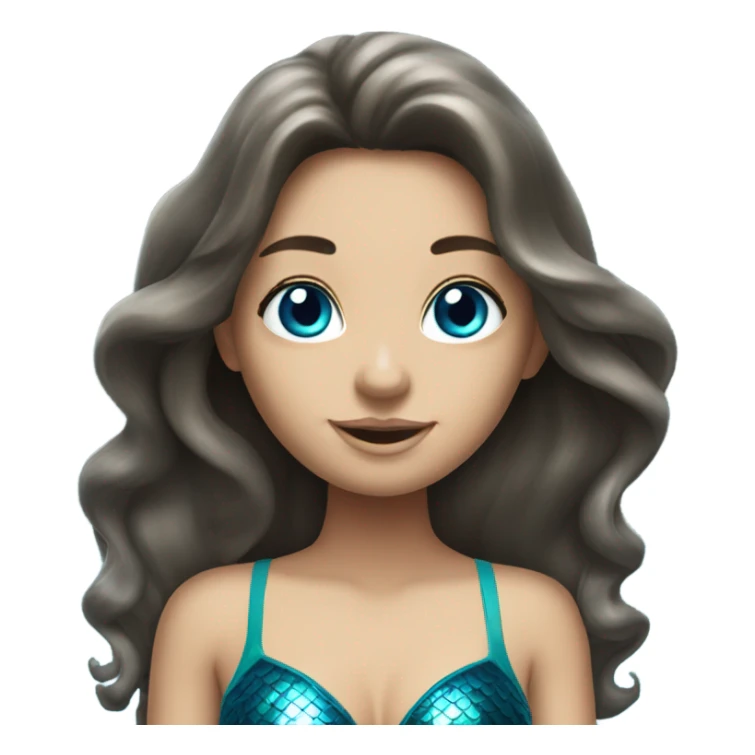 Brunette mermaid with long hair and blue eyes  sticker