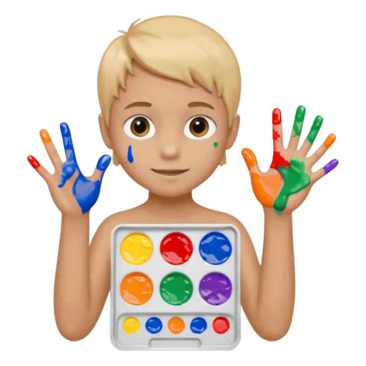 Kid with finger-painted hands and body, palette sticker