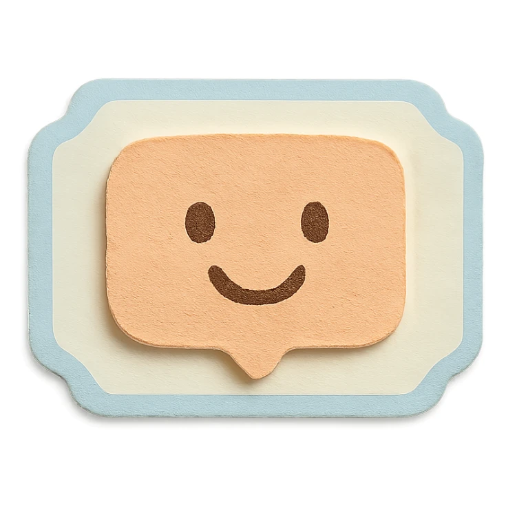 soft pastel hand-drawn label frame with soft edges, paper craft style, with a smiling face accent sticker