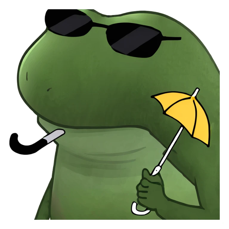 Funny green frog wearing sunglasses and holding a tiny umbrella sticker